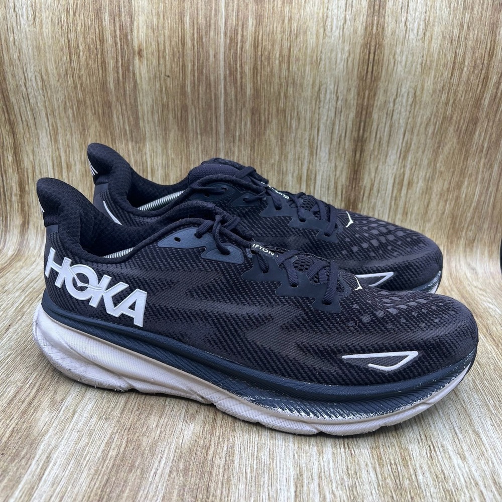 Hoka One One Clifton 9 Men's Size 14 D Black Running Shoes Sneaker 1127895 BWHT